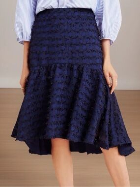 MAEVE ANTHROPOLOGIE Skirt Womens Medium Navy Blue MirandaTextured Midi High Low